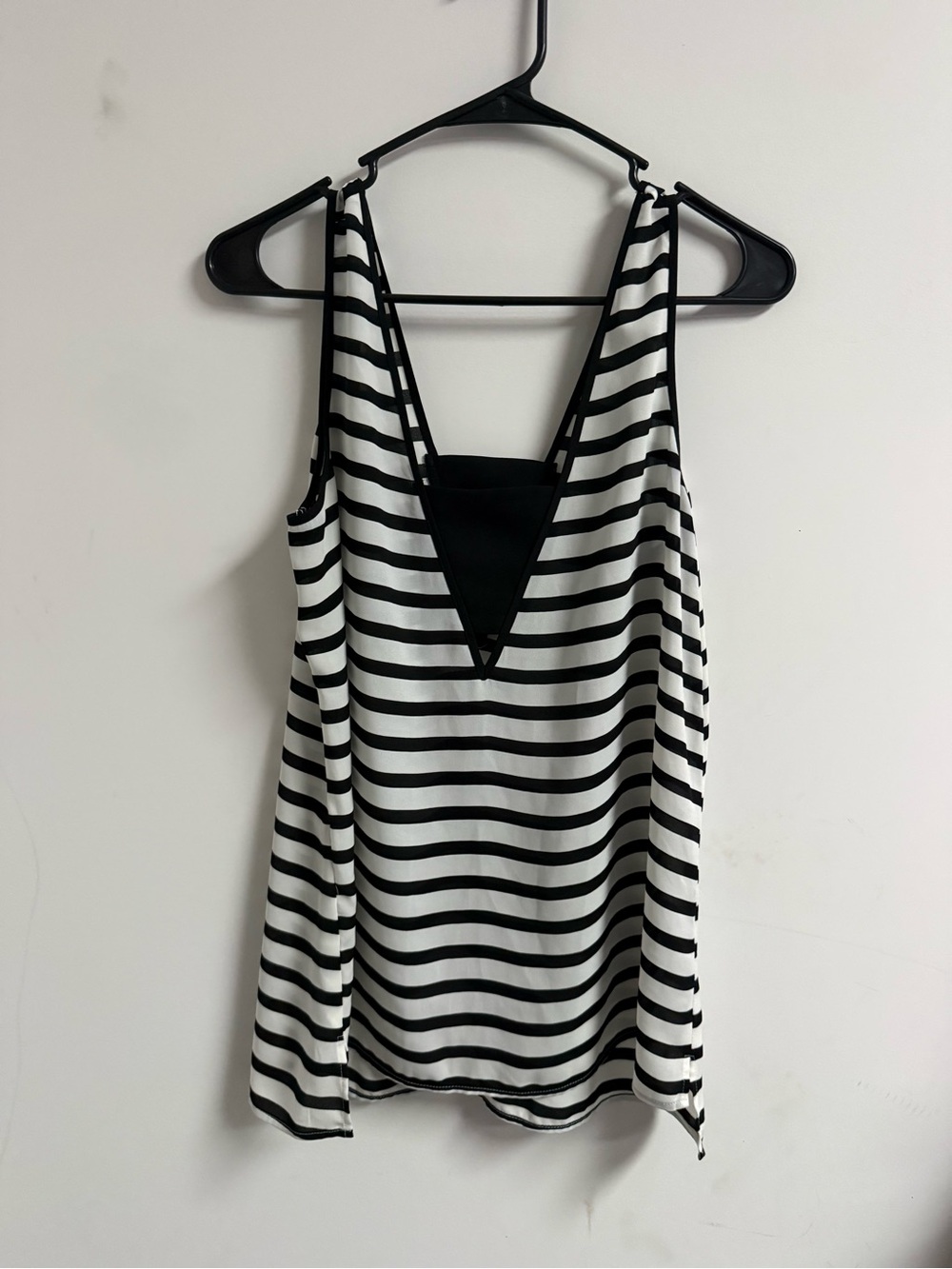 Express Black and White Striped V-Neck Tank